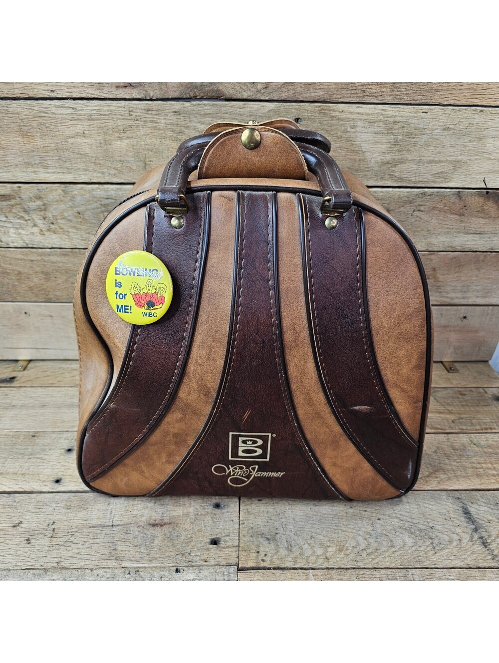 Vintage Brunswick Wind Jammer Single Bowling Ball Bag Tan Brown Vinyl Retro